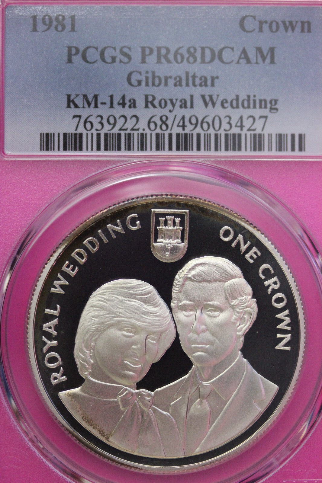 Toned 1981 PR 68 DCAM Crown Gibraltar Princess Diana Royal Wedding PCGS Slab 603