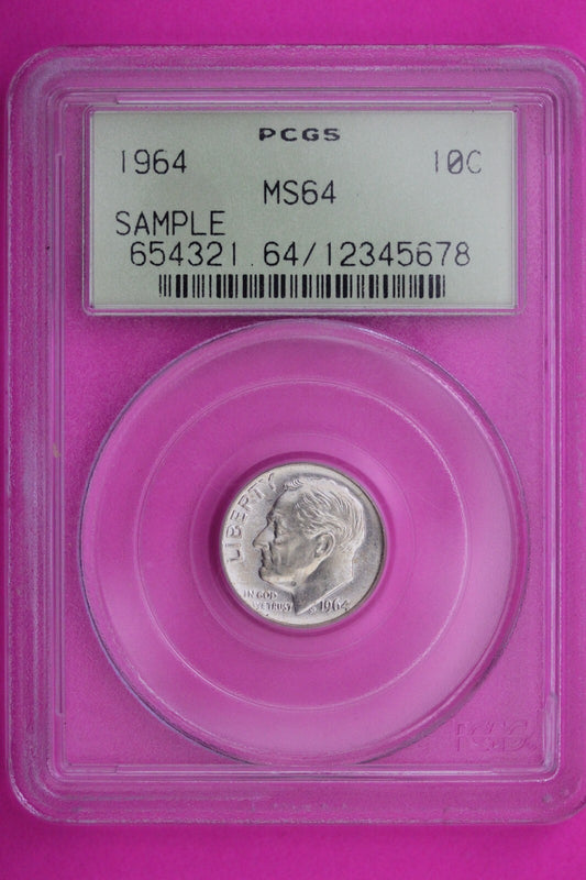 1964 P MS 64 Roosevelt Dime PCGS Green Label Sample Slab Silver Coin 383