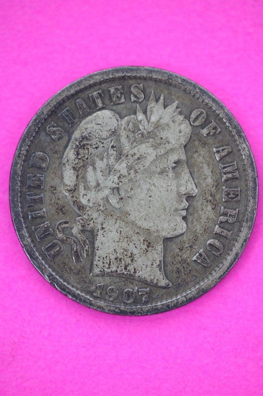 1907 P Barber Liberty Dime Scarce Semi Key Date Coin Philadelphia Mint 137