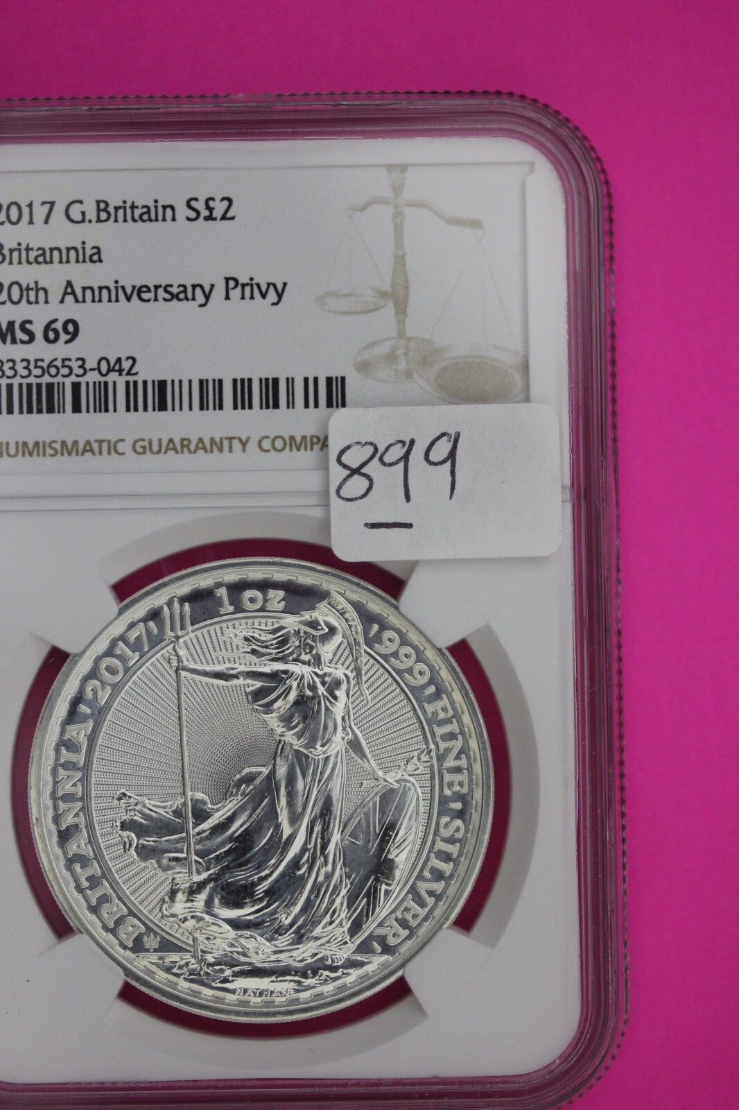 2017 MS 69 Great Britain £2 Britannia 20th Anniversary Privy NGC Graded Slab 899