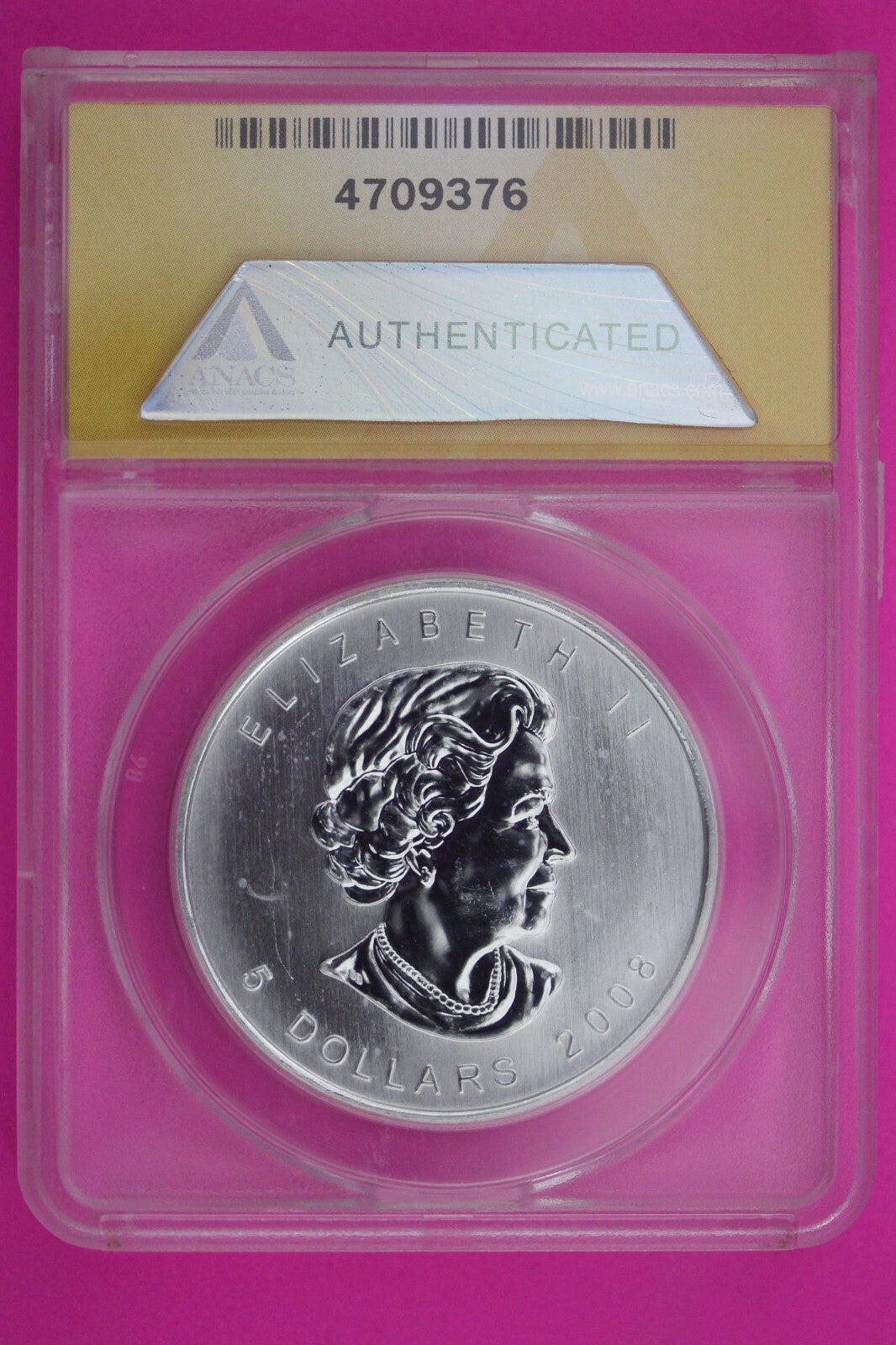 2008 MS 64 Vancouver Canada 5 Dollars Silver Maple Leaf ANACS Certified Slab 586