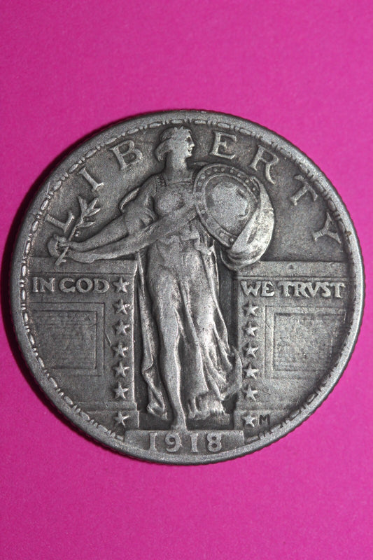 High Grade 1918 P Standing Liberty Silver Quarter Guaranteed Authentic Coin 1118