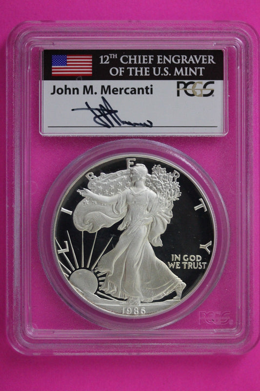 1986 S PR 70 Silver American Eagle Mercanti Signature PCGS Certified Slab 357
