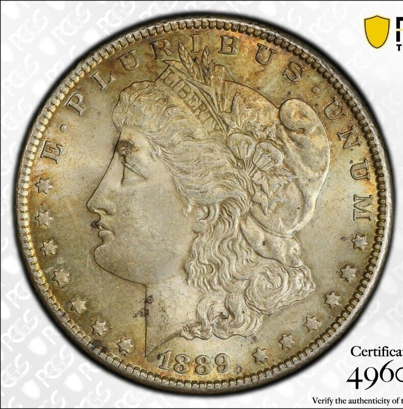 Toned 1889 P MS 62 Morgan Liberty Silver Dollar PCGS Certified Slab 39