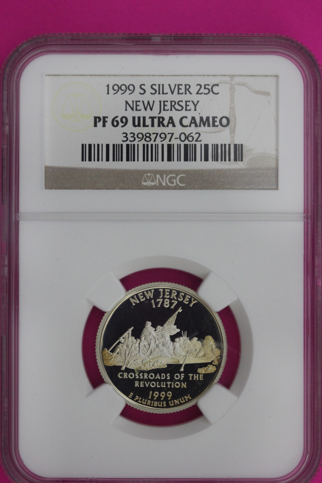 1999 S PF 69 New Jersey Silver State Quarter NGC Certified Authentic Slab 978