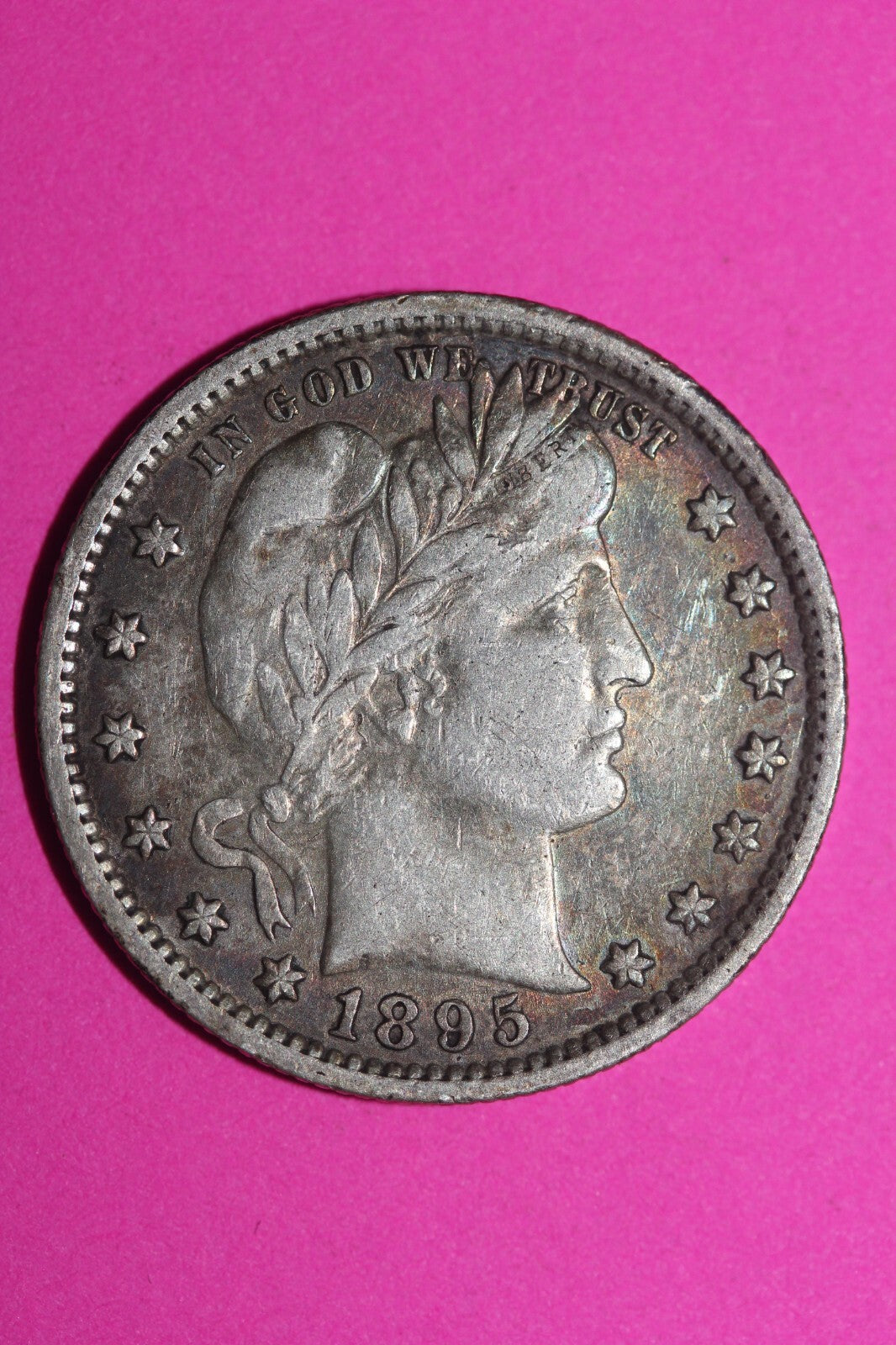 Naturally Toned 1895 P Barber Liberty Silver Quarter Guaranteed Authentic 1109