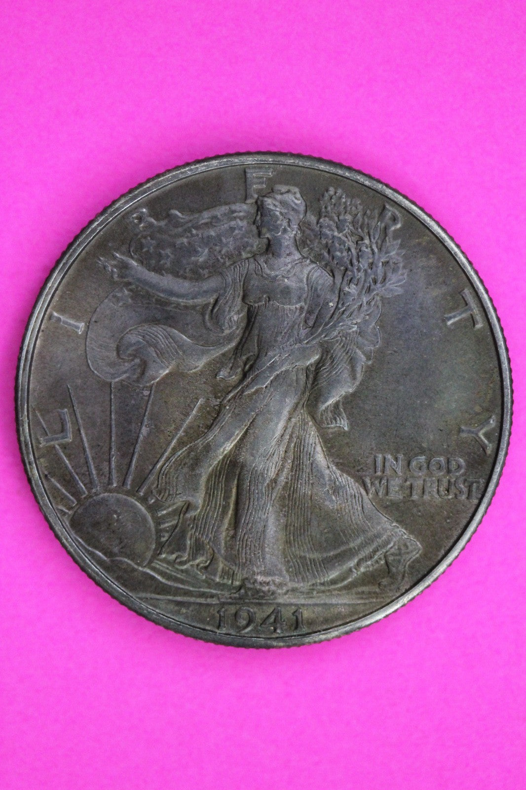 Toned High Grade 1941 D Walking Liberty Walker Half Dollar Coin Authentic 1816