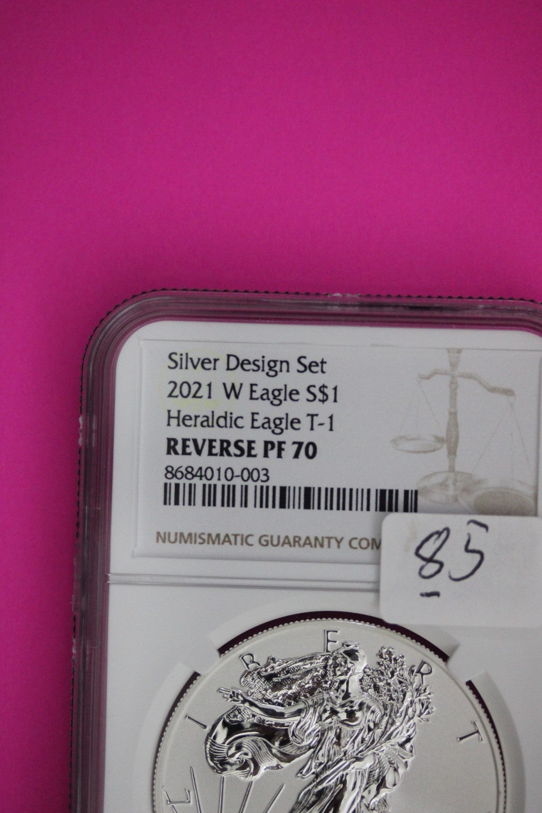 2021 W T1 Reverse Proof Silver Eagle PF 70 One Coin From Design Set NGC Slab 85