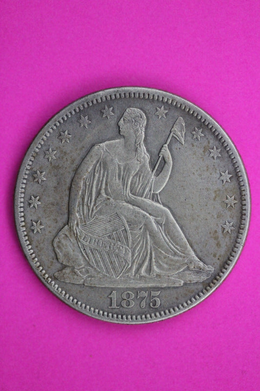 High Grade 1875 P Seated Liberty Half Dollar Silver Scarce Semi Key Date 43