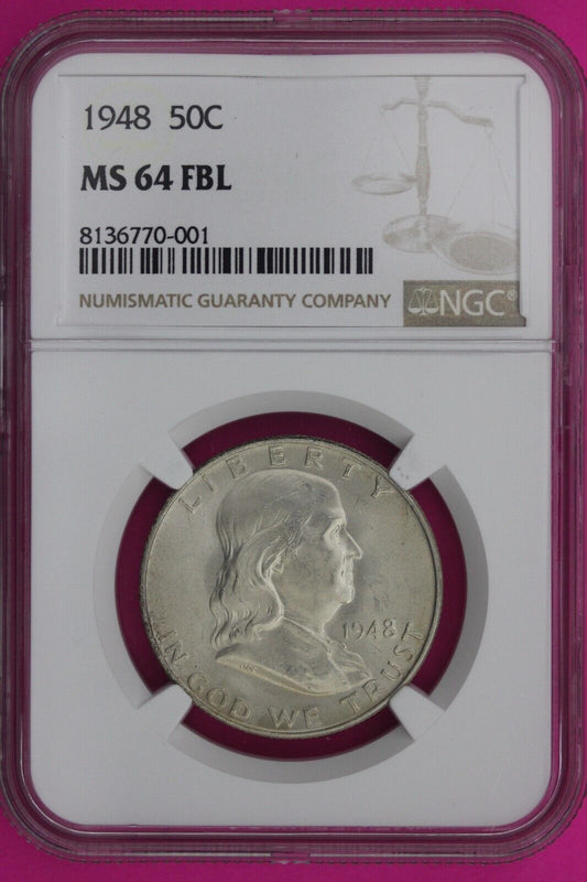 Full Bell Lines 1948 P MS 64 FBL Ben Franklin Half Dollar Silver Coin NGC 955