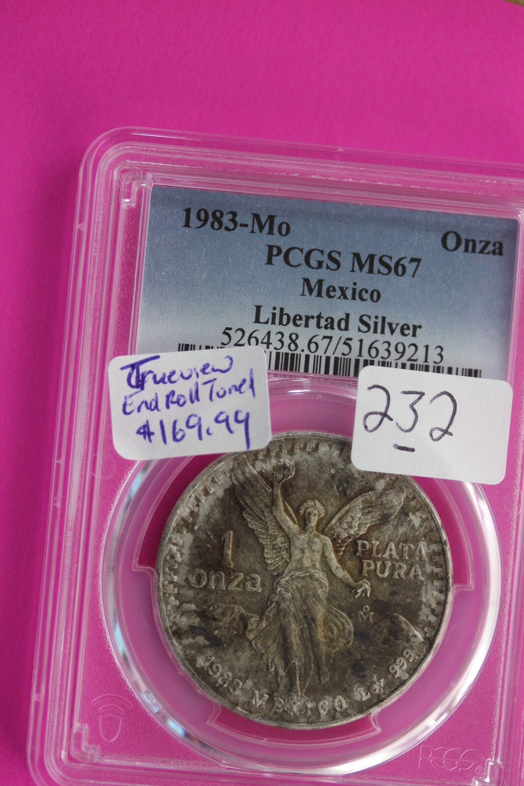 End Of Roll Toned 1983 MS 67 Libertad Mexico 1 OZ Silver Coin PCGS Certified 232