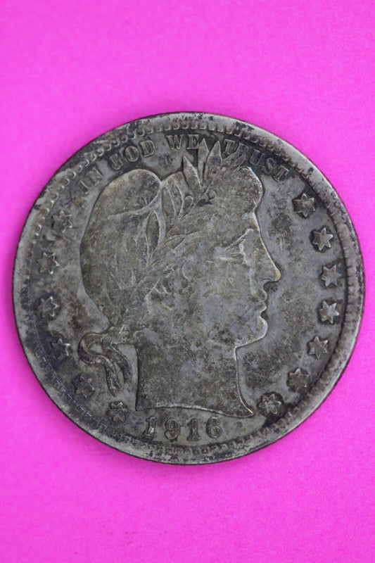 1916 P Barber Liberty Silver Quarter Guaranteed Authentic & Genuine Coin 0606N