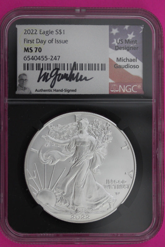 2022 MS 70 Silver Eagle Michael Gaudiosa NGC Certified Graded Authentic Slab 637