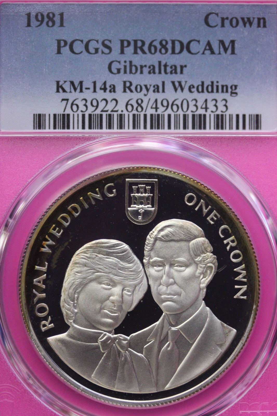 Toned 1981 PR 68 DCAM Crown Gibraltar Princess Diana Royal Wedding PCGS Slab 643
