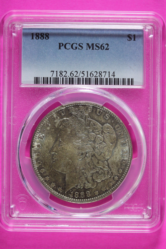 Toned 1888 P MS 62 Liberty Morgan Silver Dollar PCGS Certified Graded Slab 919