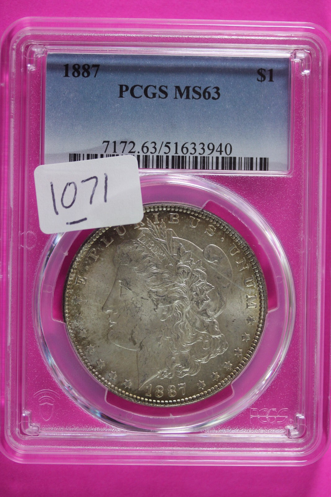 Toned 1887 P MS 63 Liberty Morgan Silver Dollar PCGS Certified Graded Slab 1071