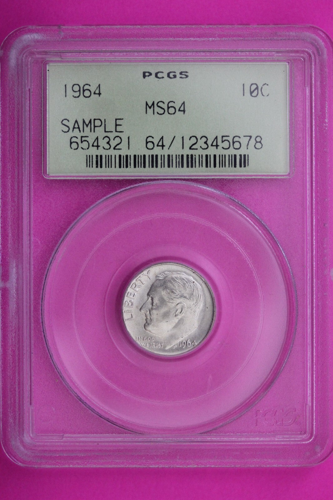 1964 P MS 64 Roosevelt Dime PCGS Green Label Sample Slab Silver Coin 381