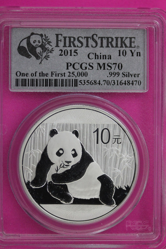 2015 MS 70 China Panda 1 OZ .999 Silver PCGS Certified Authentic Graded Slab 154