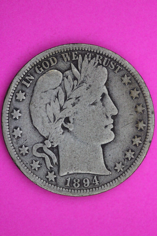 1894 S BENT Barber Liberty Half Dollar Silver Coin Semi Key Date Genuine 0407N