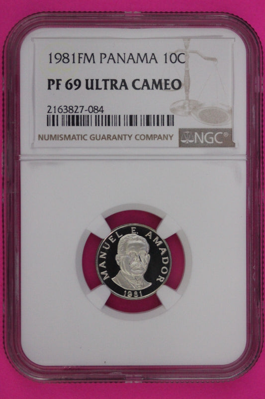 1981 Panama PF 69 Ultra Cameo Proof 10 Centesimos NGC Certified Graded Slab 938