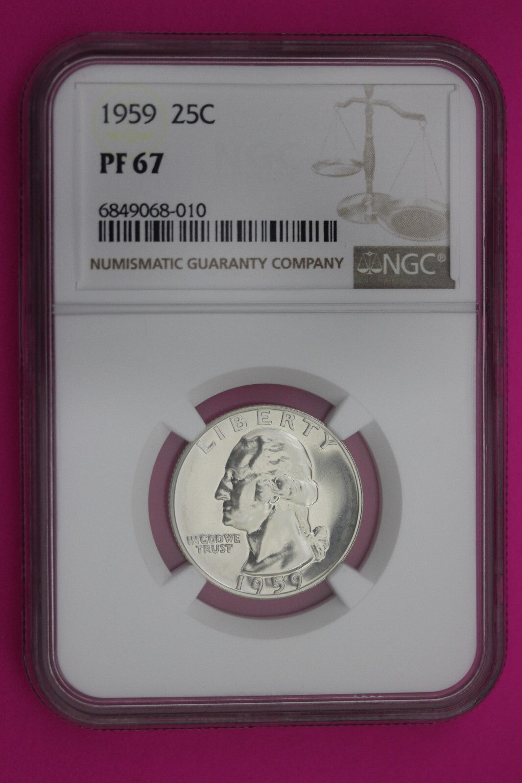 1959 PF 67 Proof Washington Silver Quarter NGC Certified Graded Authentic 254