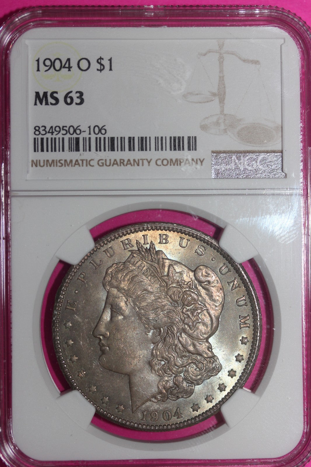 Rainbow Toned 1904 O MS 63 Liberty Morgan Silver Dollar NGC Certified Slab 1117
