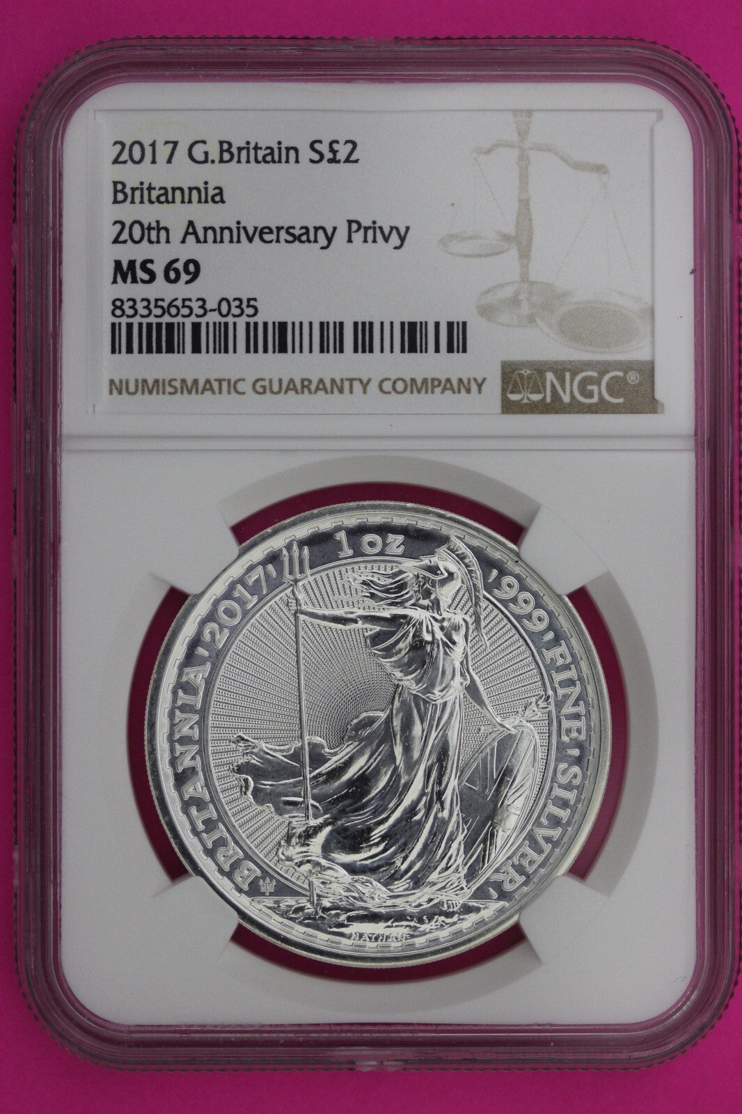 2017 MS 69 Great Britain £2 Britannia 20th Anniversary Privy NGC Graded Slab 891