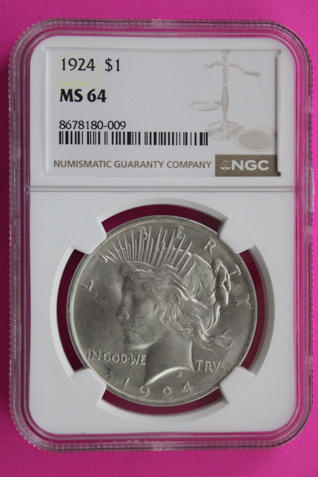 1924 P MS 64 Liberty Peace Silver Dollar NGC Certified Graded Authentic 734
