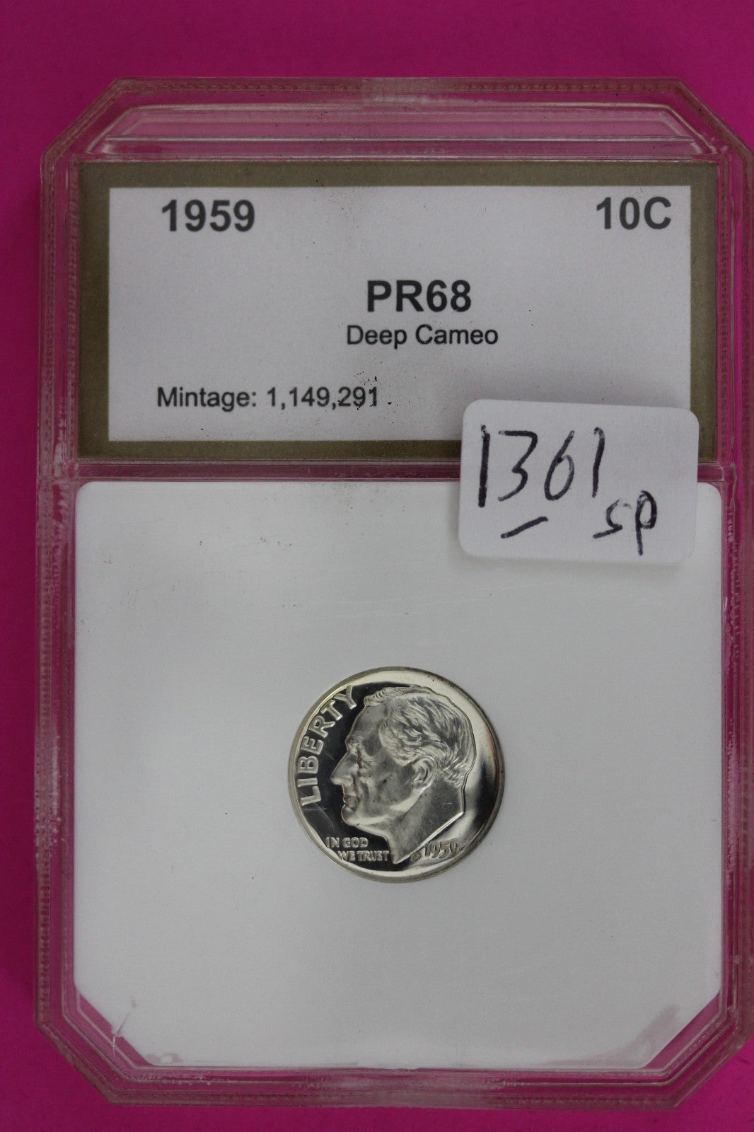 1959 Proof Deep Cameo SPOTS Roosevelt Silver Dime Authentic & Genuine Slab 1361
