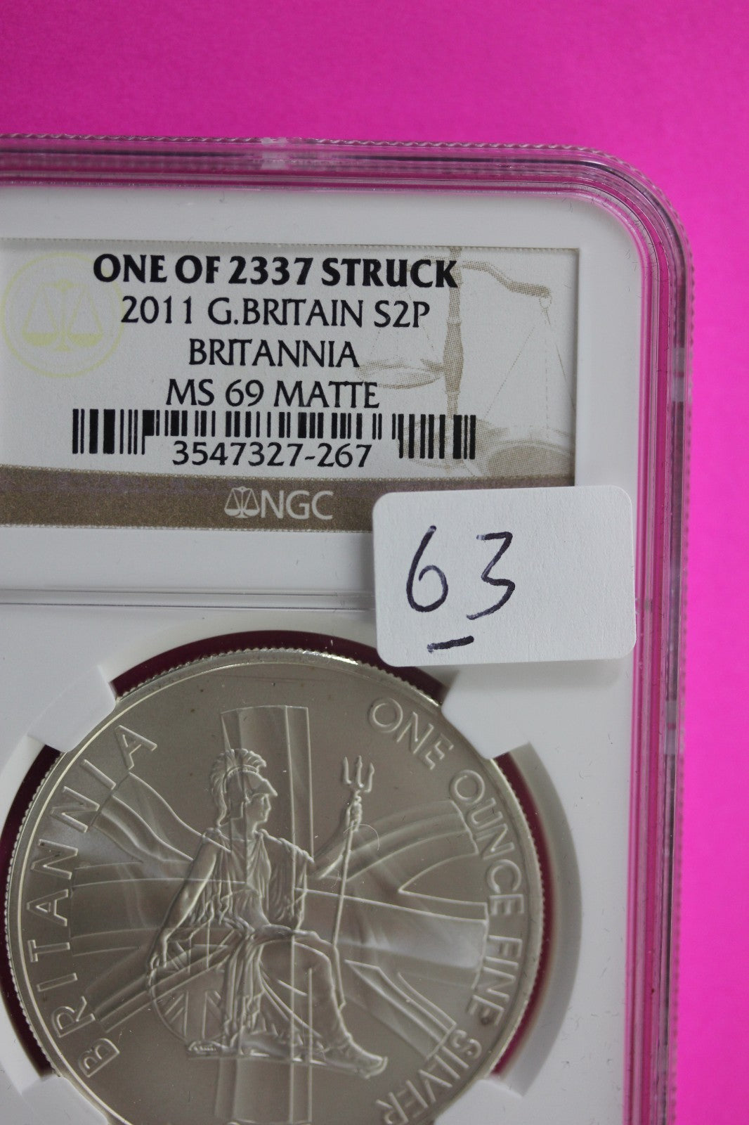 2011 MS 69 Matte Great Britain £2 Britannia 1 of 2337 Struck NGC Graded Slab 63
