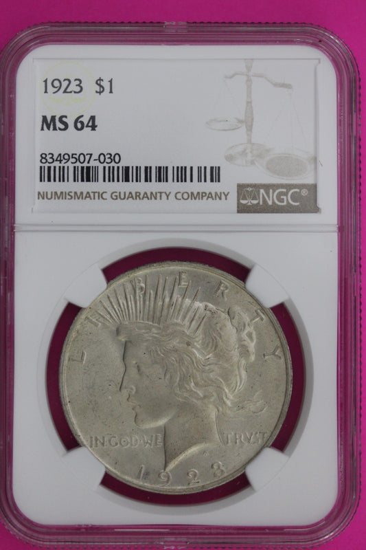 1923 P MS 64 Liberty Peace Silver Dollar NGC Certified Graded Authentic 1122