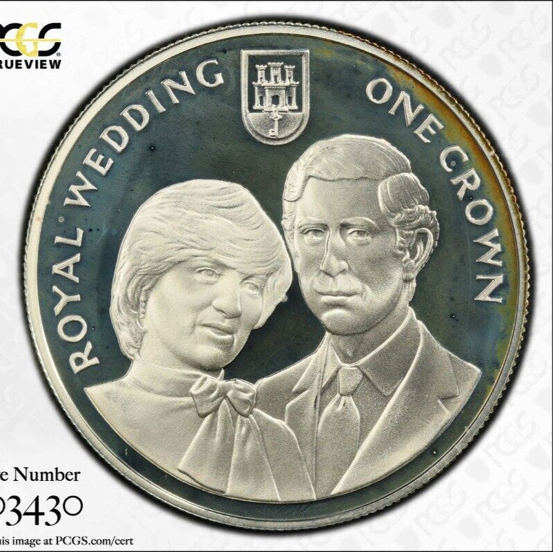 Toned 1981 PR 68 DCAM Crown Gibraltar Princess Diana Royal Wedding PCGS Slab 610