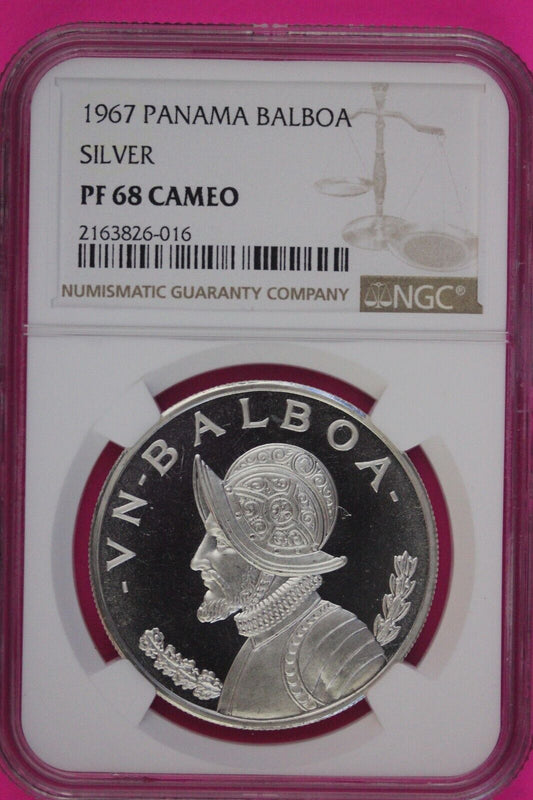 1967 Panama PF 68 Cameo Proof Silver Balboa NGC Certified Graded Slab 1078