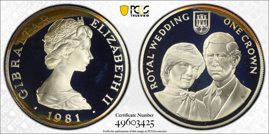 1981 PR 68 DCAM Crown Gibraltar Princess Diana Royal Wedding PCGS Silver 598