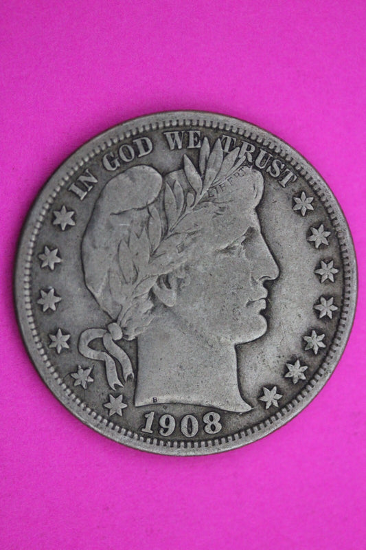 1908 D Barber Liberty Half Dollar Scarce Semi Key Date Silver Old Coin 0026