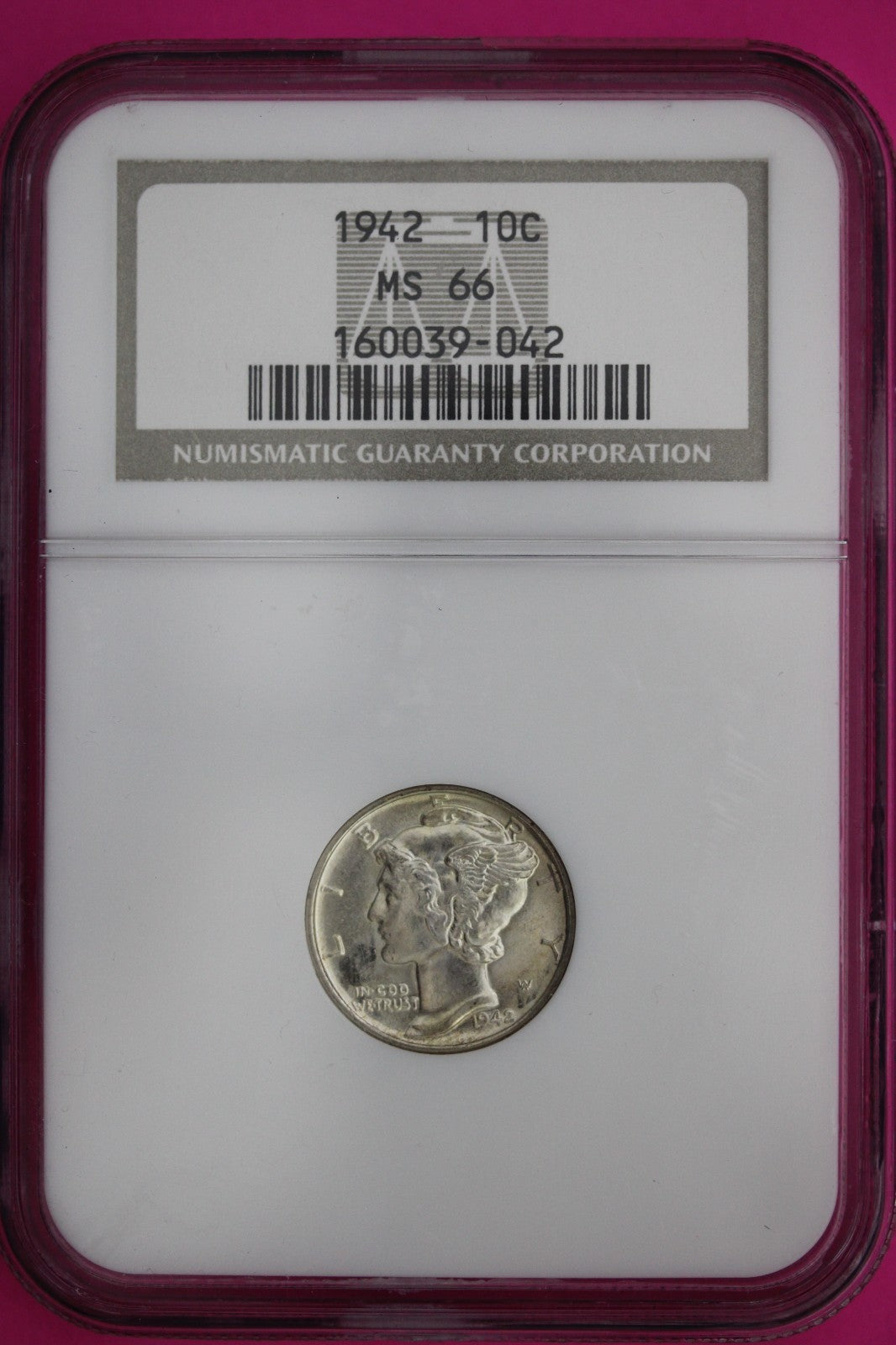 1942 P MS 66 Mercury Winged Liberty Dime NGC Certified Graded Authentic Slab 436