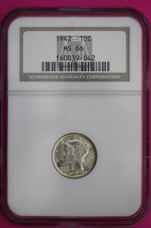 1942 P MS 66 Mercury Winged Liberty Dime NGC Certified Graded Authentic Slab 436