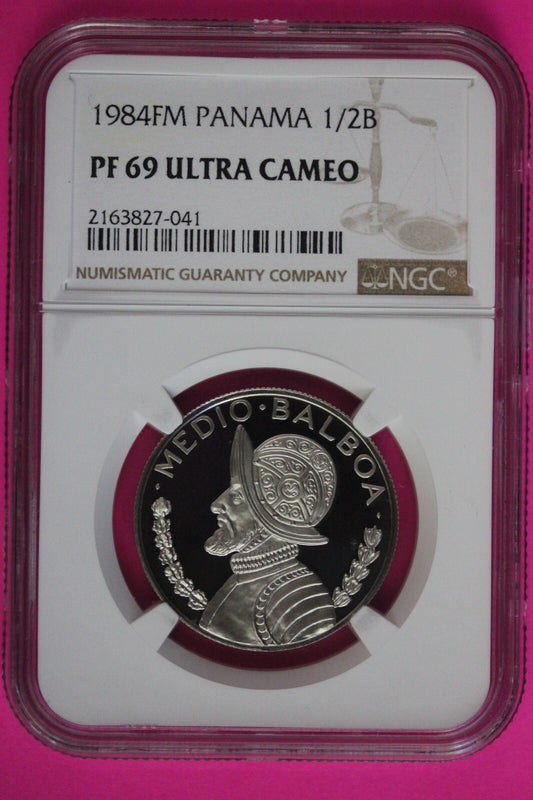 1984 Panama PF 69 Ultra Cameo Proof 1/2 Balboa NGC Graded Authentic Slab 1044