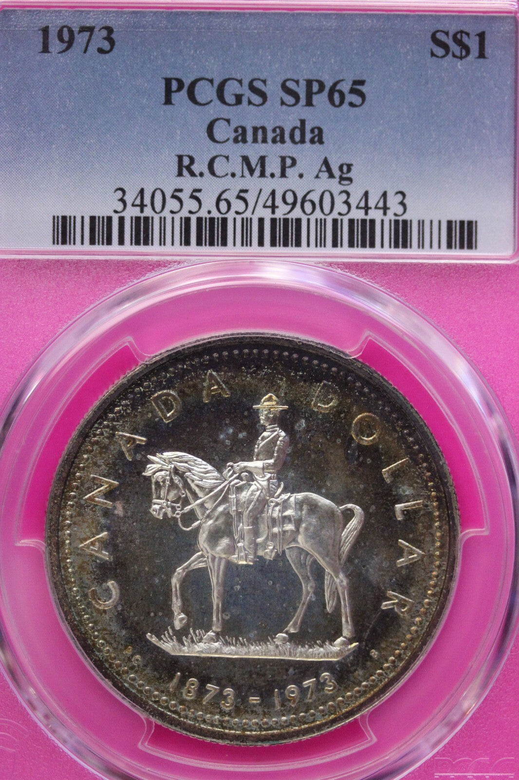 Golden Toned 1973 SP 65 Canada RC Mounted Police Silver Dollar PCGS Graded 739