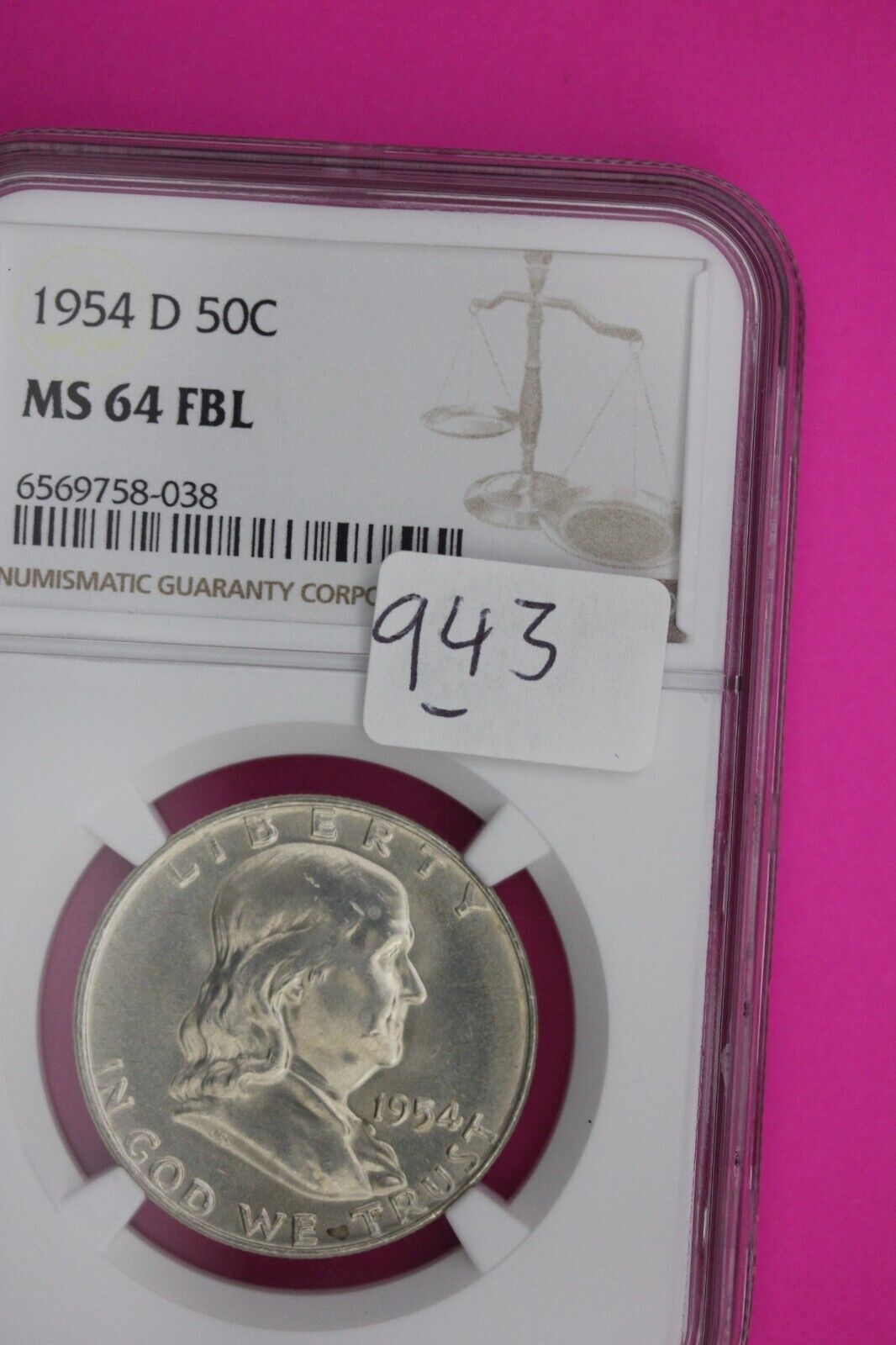 Full Bell Lines 1954 D MS 64 FBL Ben Franklin Half Dollar Silver Coin NGC 943