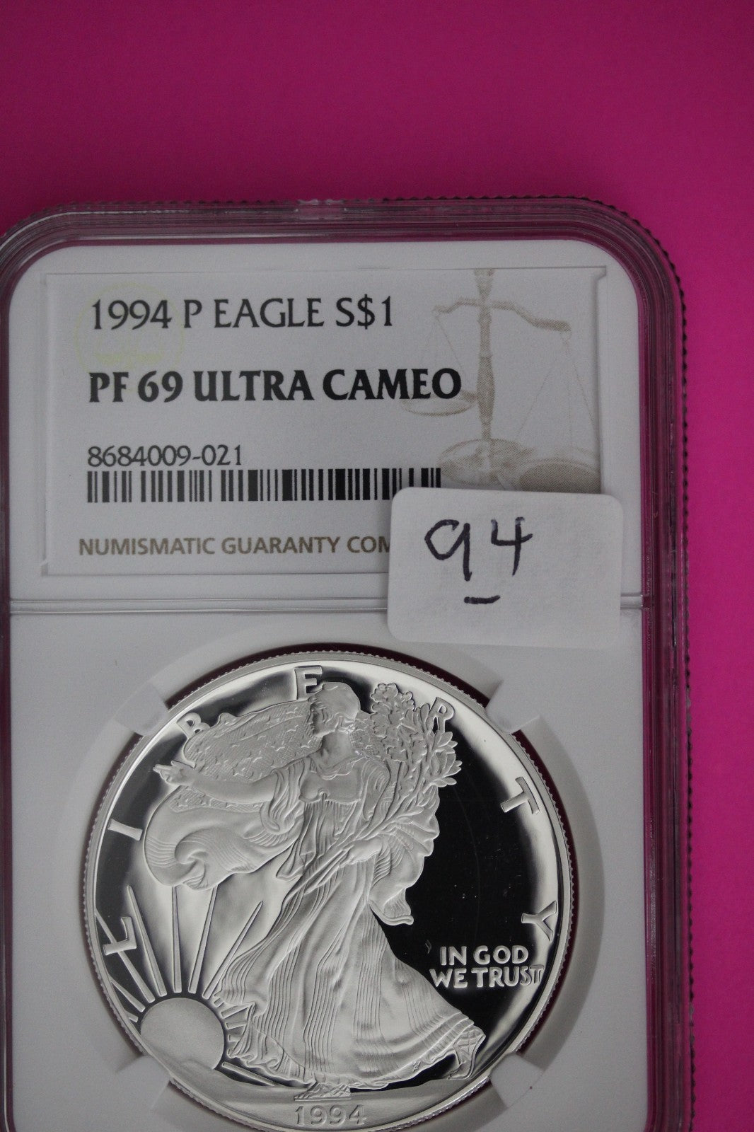 1994 P PF 69 American Silver Eagle Proof Ultra Cameo NGC Graded Authentic 94