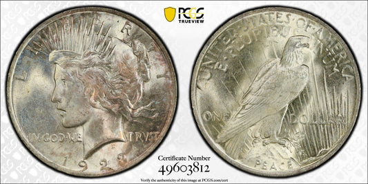 Toned 1923 P MS 63 Peace Silver Dollar PCGS Graded Certified Authentic Slab 51