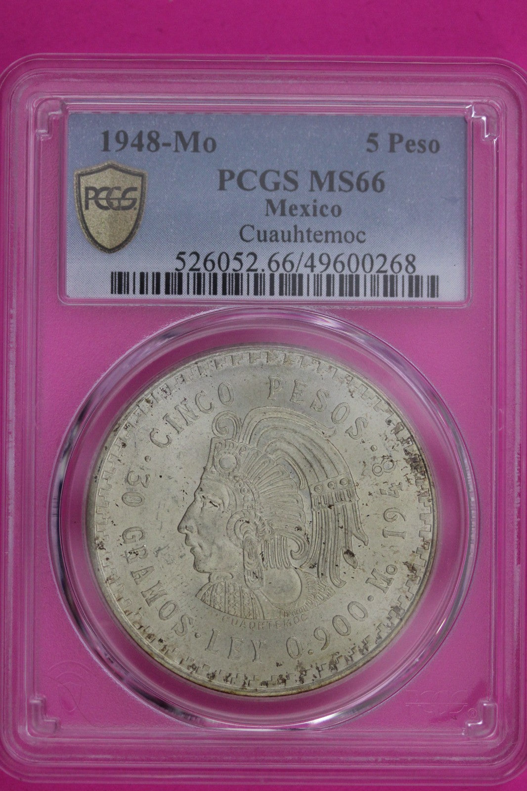 Toned 1948 MS 66 Mexico Cuahtemoc 5 Peso PCGS Certified Graded Authentic 1209