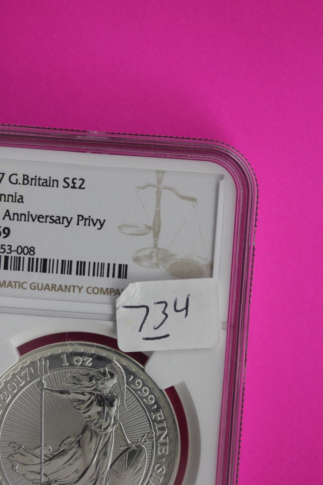 2017 MS 69 Great Britain £2 Britannia 20th Anniversary Privy NGC Graded Slab 734