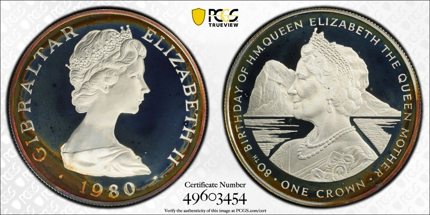 Toned 1980 PR 68 DCAM Crown Gibraltar  PCGS Queen Elizabeth 80th Birthday 491