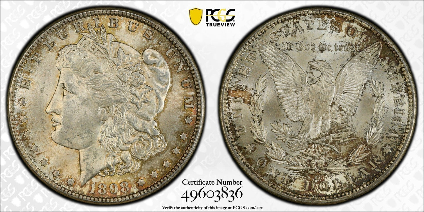 Toned 1898 O MS 63 Morgan Liberty Silver Dollar PCGS Certified Slab 07
