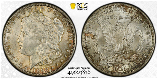 Toned 1898 O MS 63 Morgan Liberty Silver Dollar PCGS Certified Slab 07