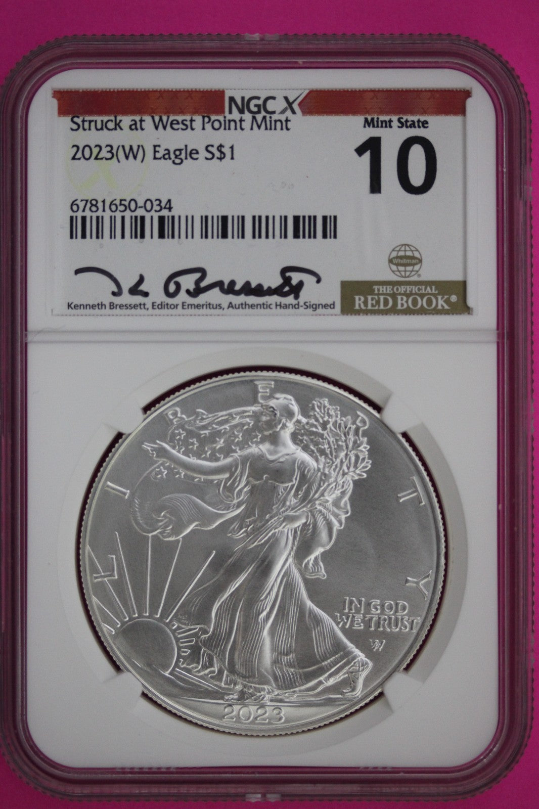 2023 W 10 (MS 70) Redbook Label Silver Eagle Coin NGC Certified Graded Slab 801