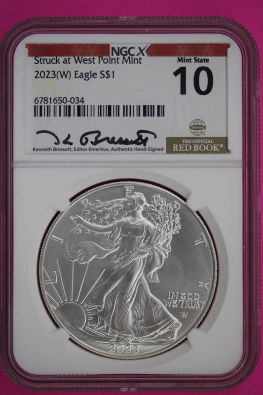 2023 W 10 (MS 70) Redbook Label Silver Eagle Coin NGC Certified Graded Slab 801