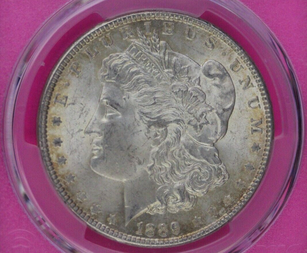 Toned 1889 P MS 63 Morgan Liberty Silver Dollar PCGS Certified Slab 33